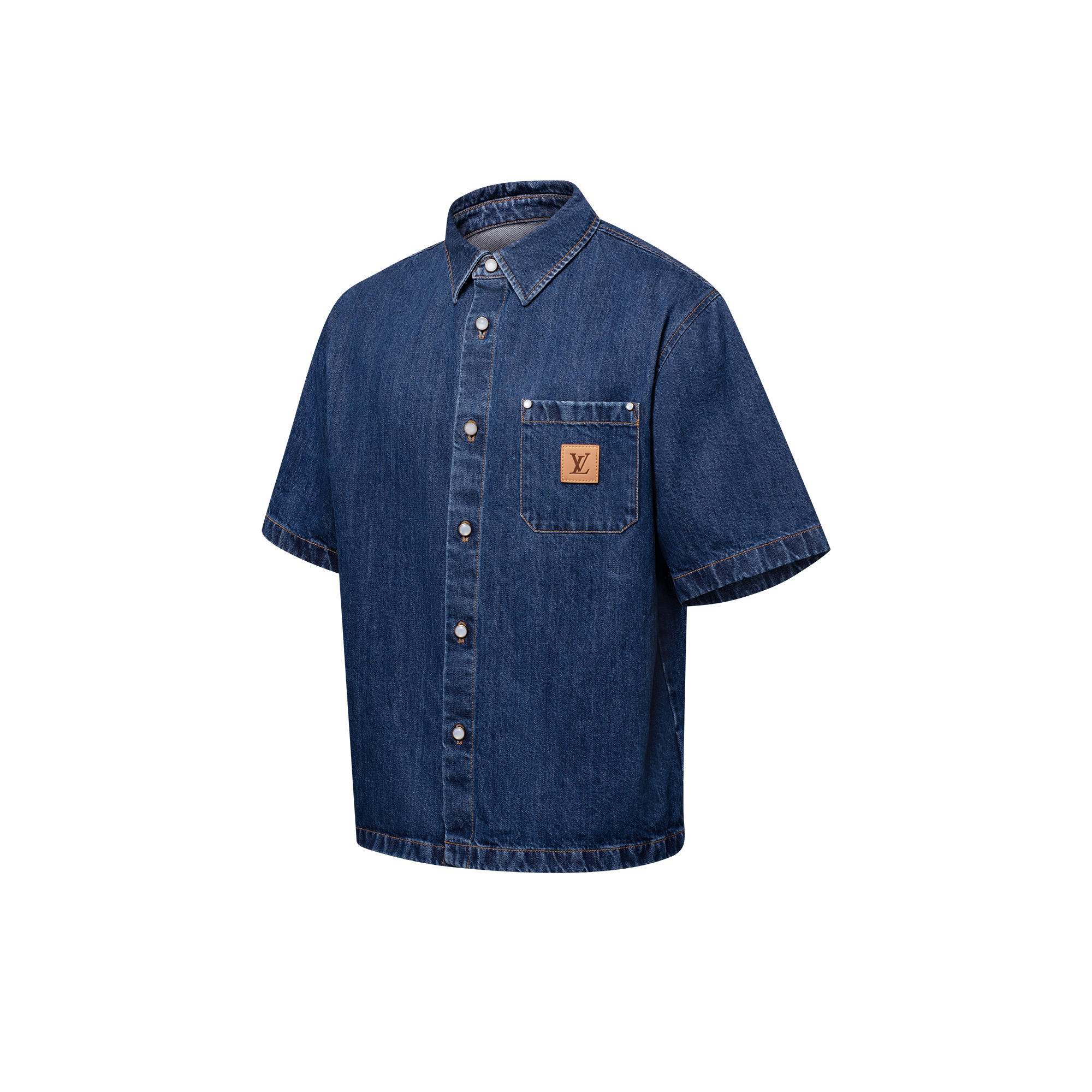  의류 셔츠 시그니처 데님 쇼트 슬리브드 셔츠 | 루이비통 공식 온라인 스토어® (크게 보기)