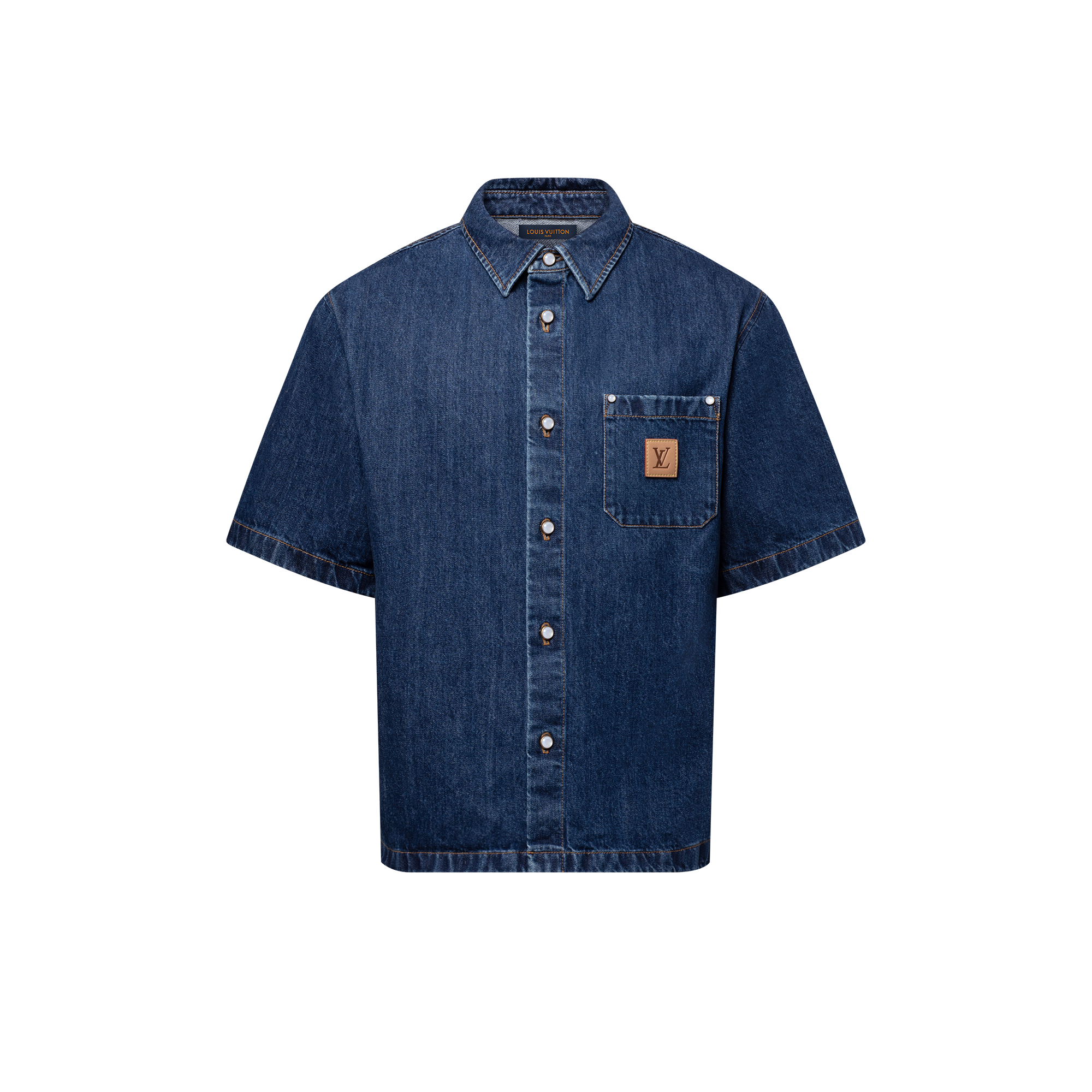  의류 셔츠 시그니처 데님 쇼트 슬리브드 셔츠 | 루이비통 공식 온라인 스토어® (크게 보기)