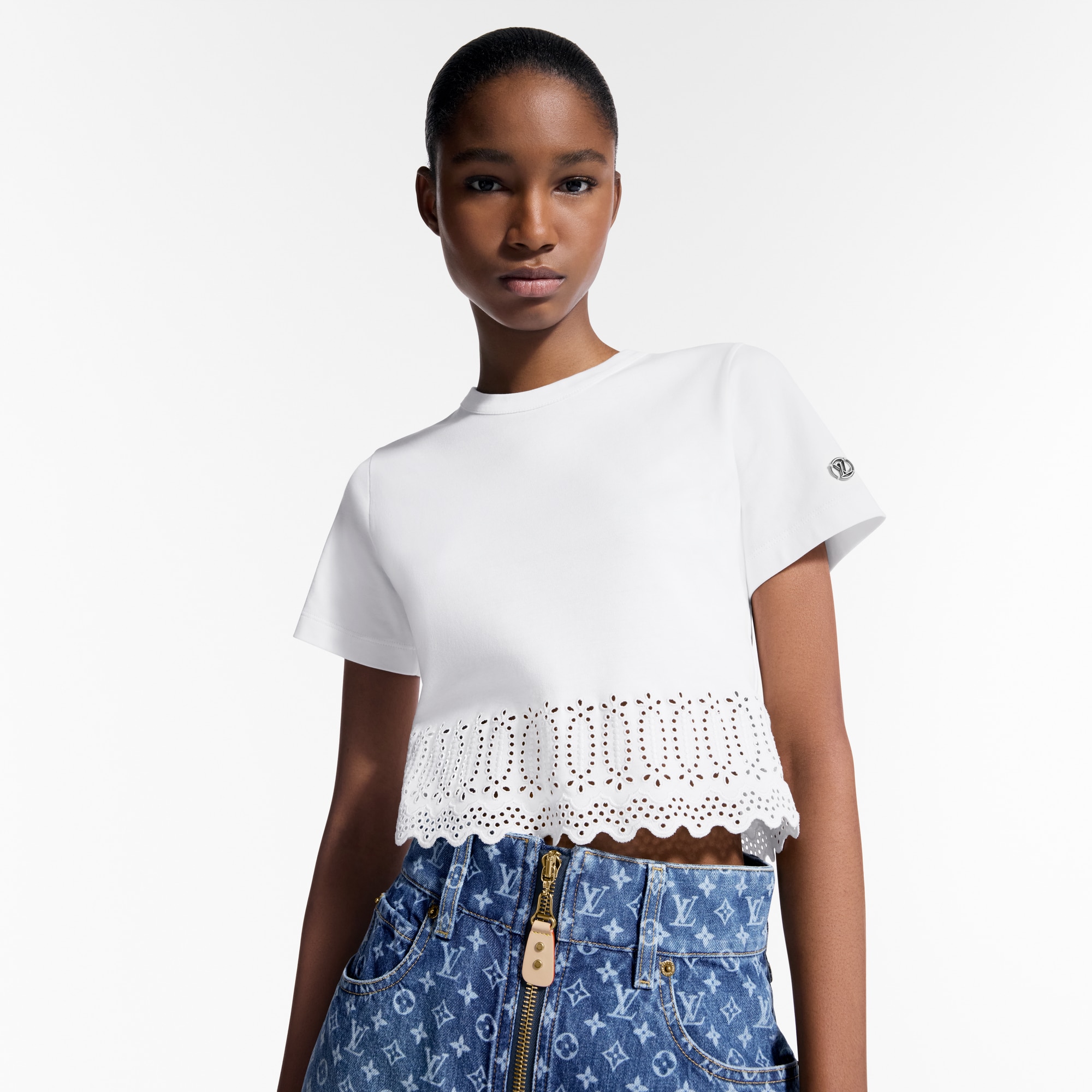  의류 티셔츠 & 블라우스 브로더리 트림 크롭 톱 | 루이비통 공식 온라인 스토어® (크게 보기)