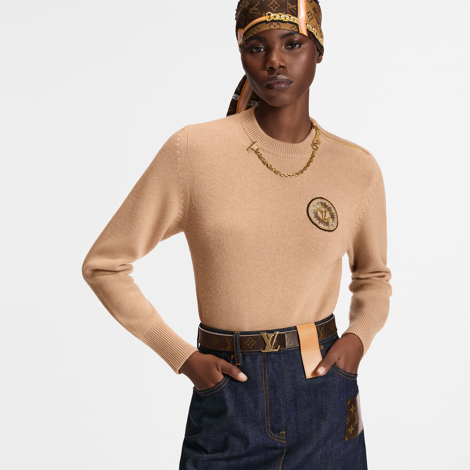  의류 니트웨어 체인 디테일 패치 스웨터 | 루이비통 공식 온라인 스토어® (크게 보기)