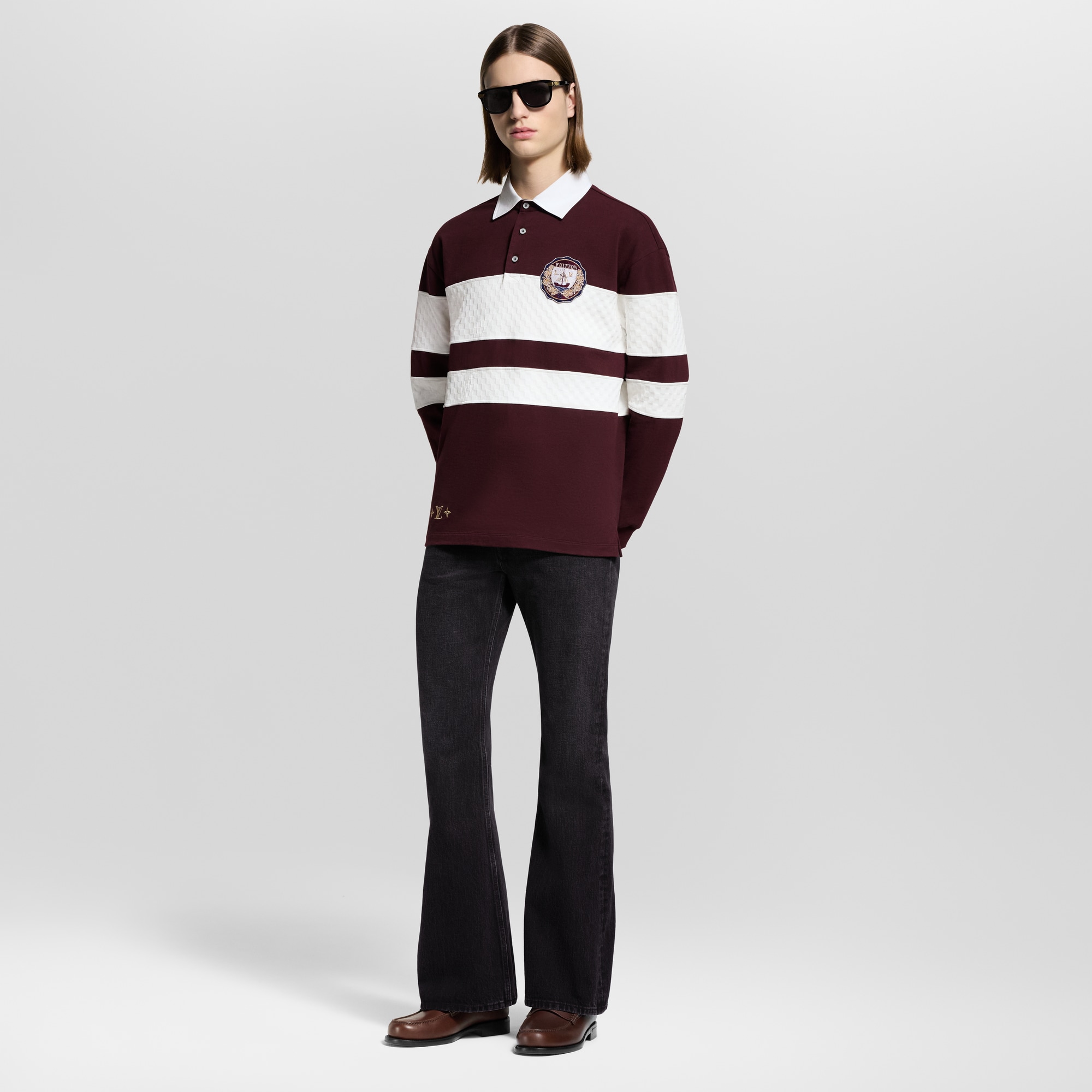  의류 티셔츠 & 폴로 다미에 스트라이프드 롱 슬리브드 폴로 셔츠 | 루이비통 공식 온라인 스토어® (크게 보기)