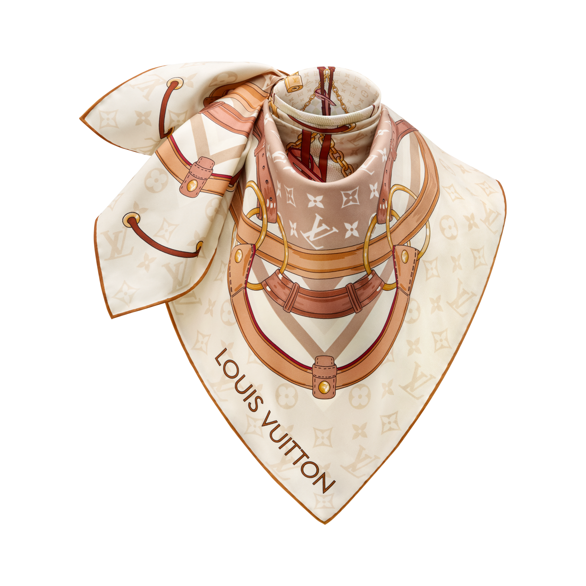 S00 액세서리 실크 스퀘어 & 방도 플라워 앤드 스트랩 스퀘어 90 | 루이비통 공식 온라인 스토어® (크게 보기)