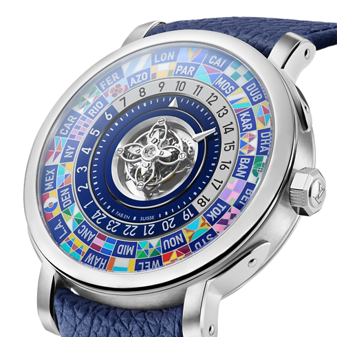 워치 전체 보기 } 루이 비통 에스칼 월드타임 플라잉 투르비용 (Louis Vuitton Escale Worldtime Flying Tourbillon), 40mm, 플래티넘 | 루이비통 공식 온라인 스토어® (크게 보기)