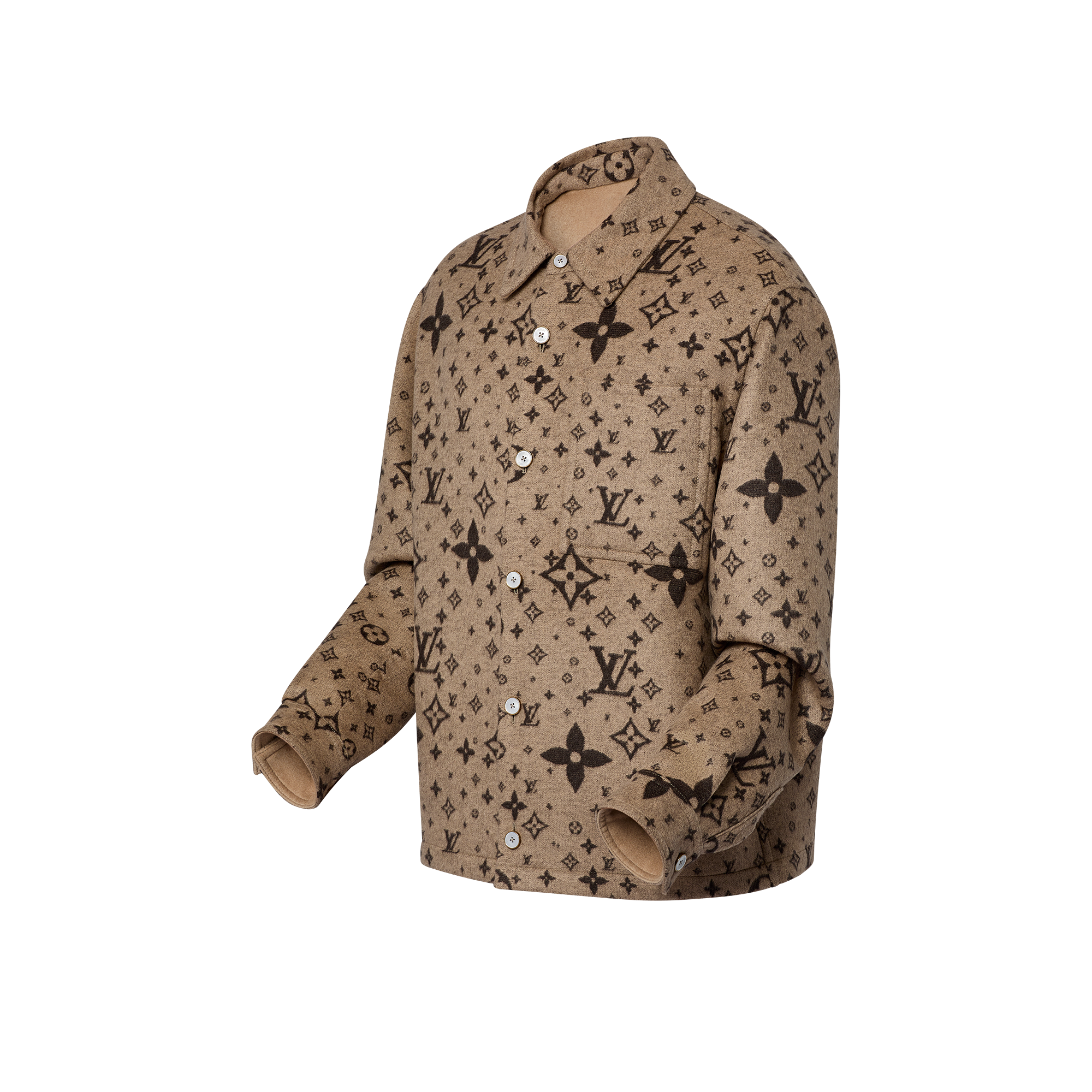  의류 아우터 & 코트 모노그램 더블 페이스 울, 실크 앤드 캐시미어 블렌드 오버셔츠 | 루이비통 공식 온라인 스토어® (크게 보기)