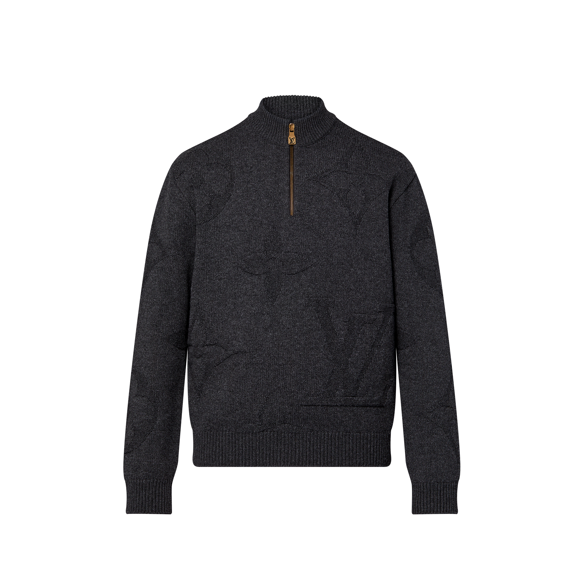  의류 니트 & 스웨트 셔츠 모노그램 자카드 울 하프 지퍼 풀오버 | 루이비통 공식 온라인 스토어® (크게 보기)