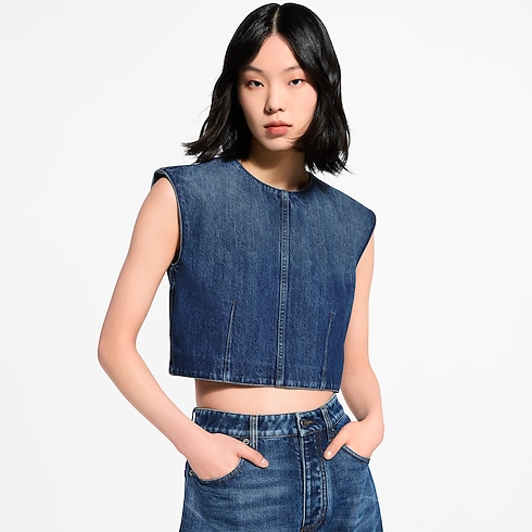 의류 티셔츠 & 블라우스 오픈 백 데님 톱 | 루이비통 공식 온라인 스토어® (크게 보기)