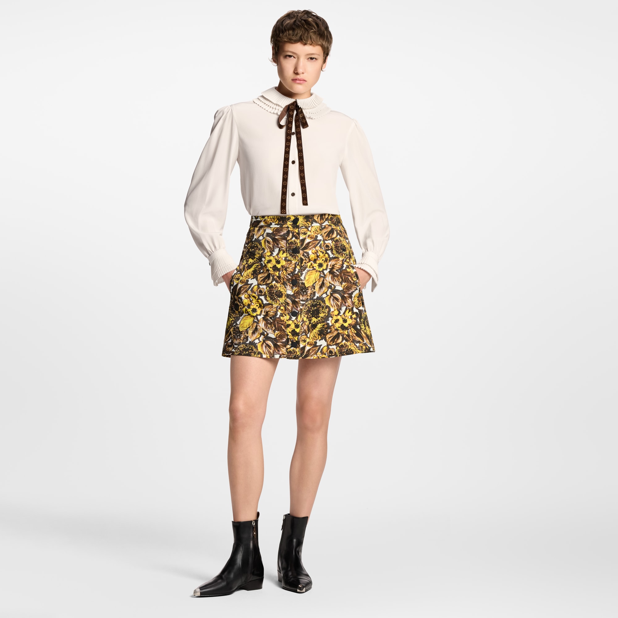  의류 티셔츠 & 블라우스 플리츠 칼라 블라우스 | 루이비통 공식 온라인 스토어® (크게 보기)