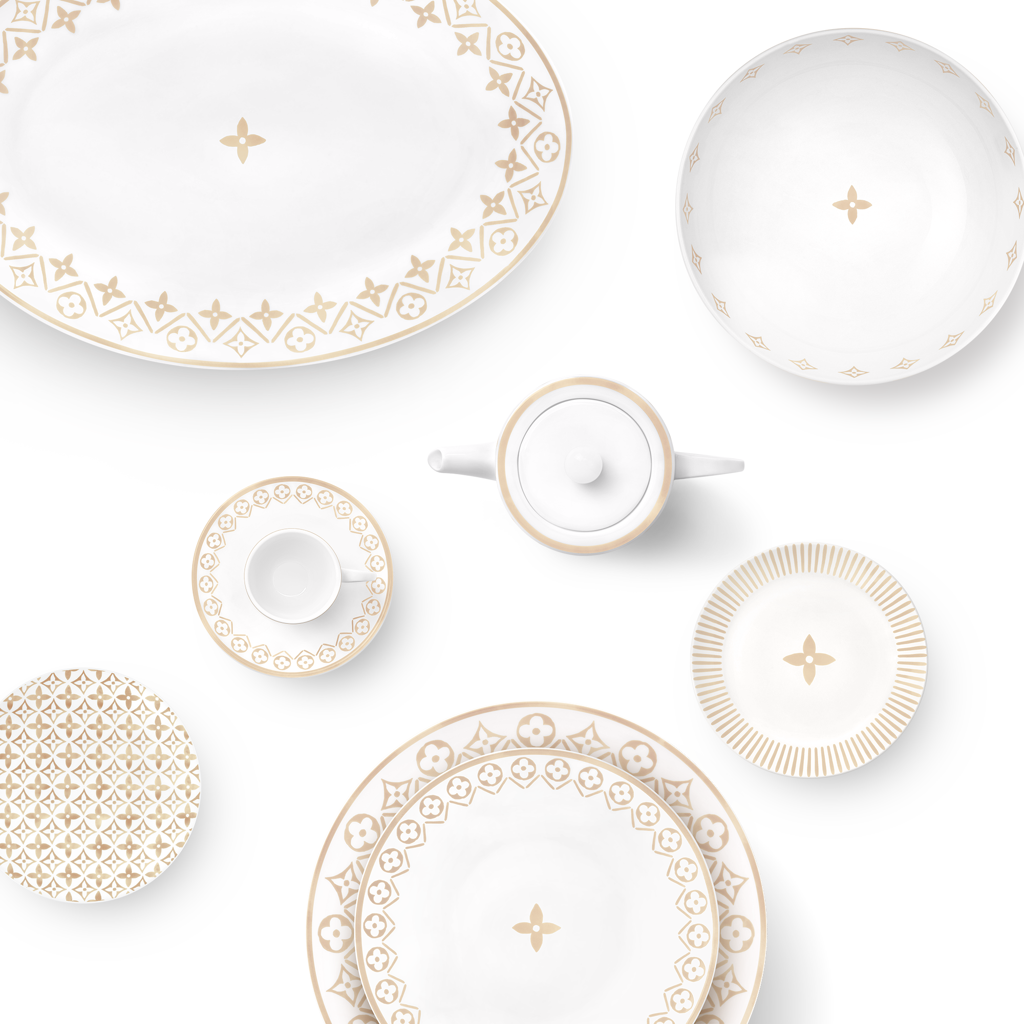  홈 & 아트 오브 다이닝 아트 오브 다이닝 모노그램 플라워 타일 (Monogram Flower Tile) 사이드 플레이트 2개 세트 | 루이비통 공식 온라인 스토어® (크게 보기)