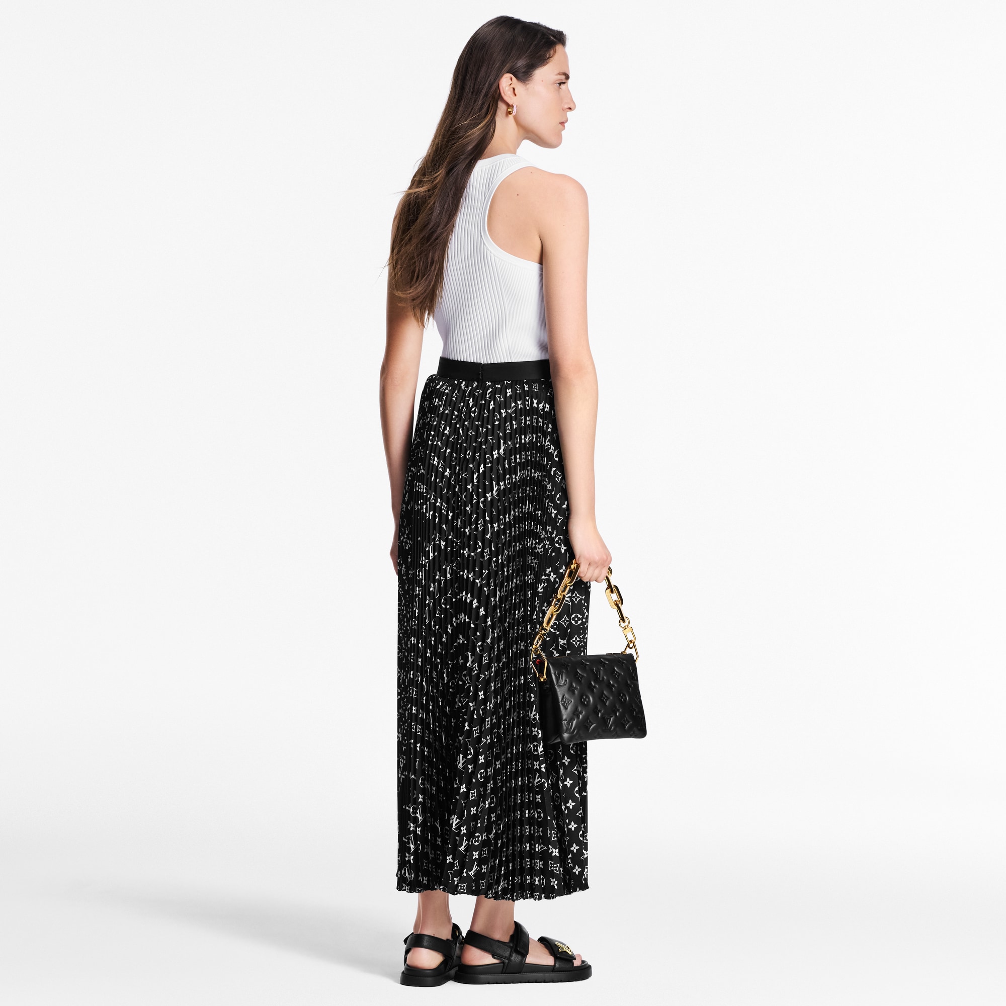 의류 스커트 & 쇼츠 스트라이프 액센트 모노그램 플리티드 스커트 | 루이비통 공식 온라인 스토어® (크게 보기)