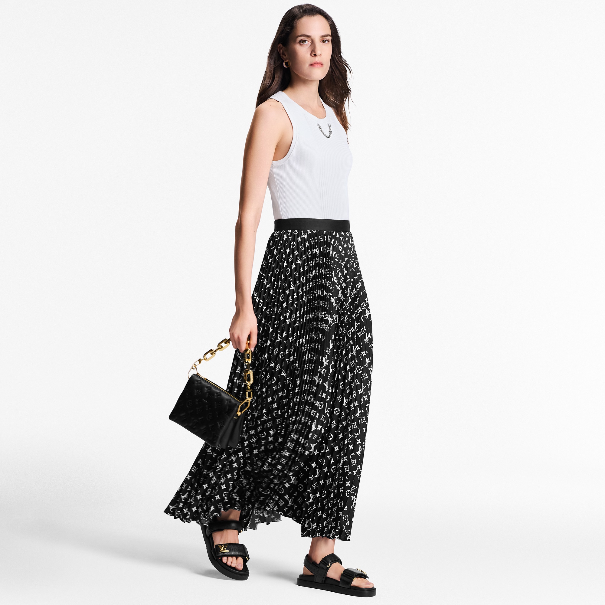  의류 스커트 & 쇼츠 스트라이프 액센트 모노그램 플리티드 스커트 | 루이비통 공식 온라인 스토어® (크게 보기)