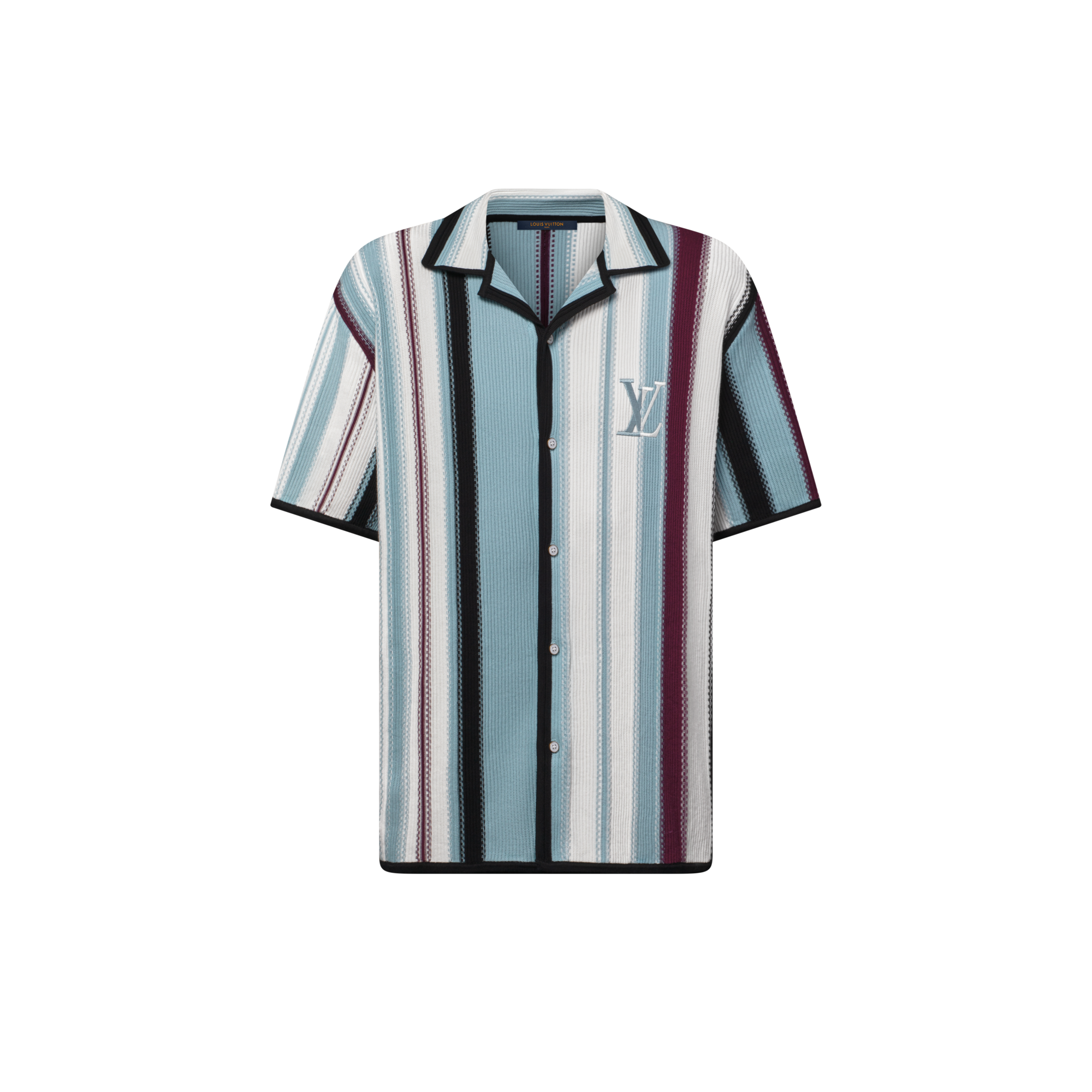  의류 셔츠 스트라이프드 크로셰 쇼트 슬리브드 셔츠 | 루이비통 공식 온라인 스토어® (크게 보기)