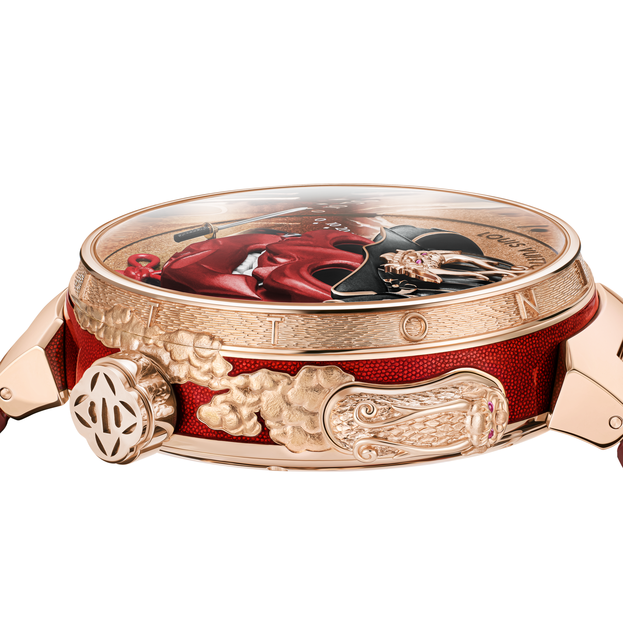  워치 전체보기 } 땅부르 부시도 오토마타 (Tambour Bushido Automata), 매뉴얼, 46.8mm, 핑크 골드 | 루이비통 공식 온라인 스토어® (크게 보기)