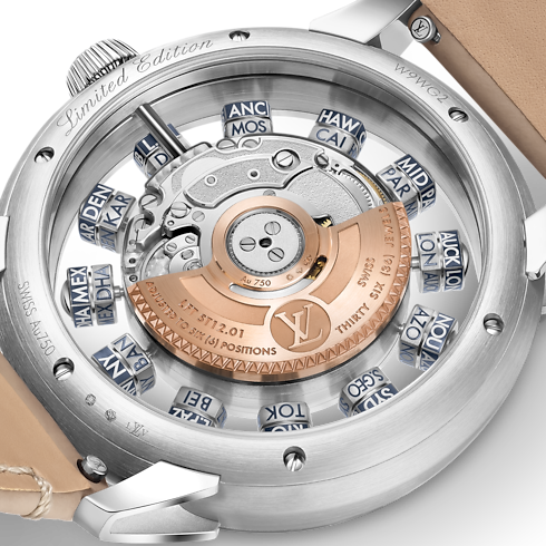 워치 전체 보기 } 땅부르 스핀 타임 (Spin Time) 에어 안티포드, 오토매틱, 42.5mm, 화이트 골드 | 루이비통 공식 온라인 스토어® (크게 보기)