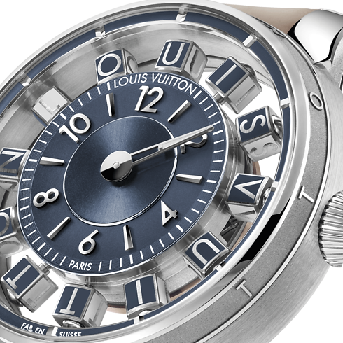 워치 전체 보기 } 땅부르 타이코 스핀 타임 에어 (Tambour Taiko Spin Time Air), 오토매틱, 42.5mm, 화이트 골드 | 루이비통 공식 온라인 스토어® (크게 보기)
