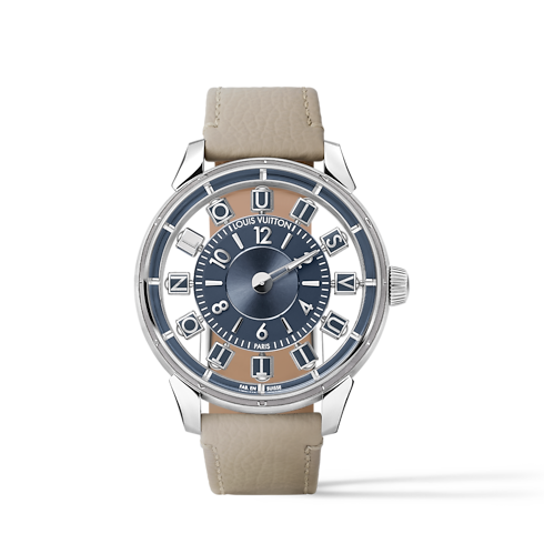 워치 전체 보기 } 땅부르 타이코 스핀 타임 에어 (Tambour Taiko Spin Time Air), 오토매틱, 42.5mm, 화이트 골드 | 루이비통 공식 온라인 스토어® (크게 보기)