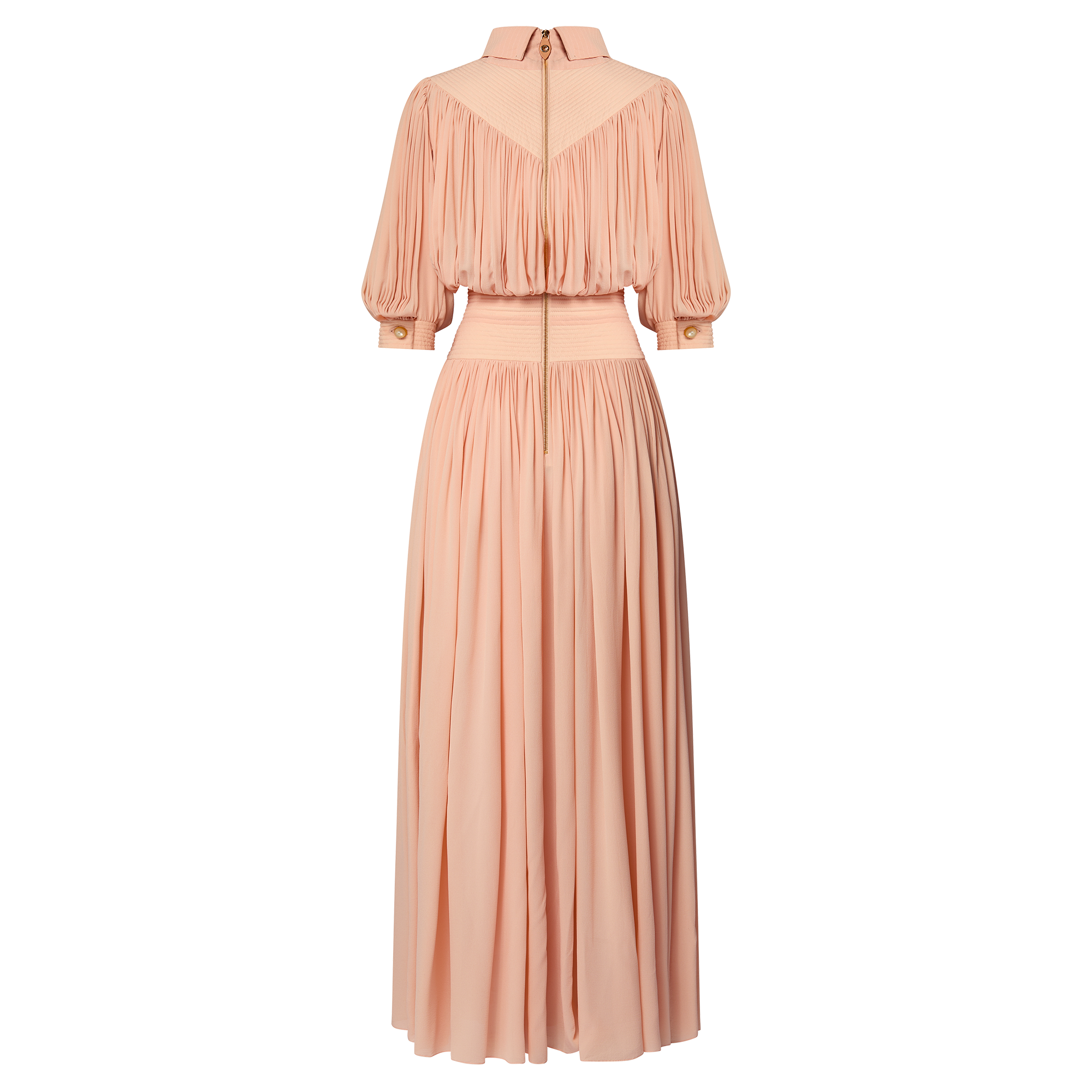  의류 드레스 톱스티치 디테일 개더드 실크 드레스 | 루이비통 공식 온라인 스토어® (크게 보기)